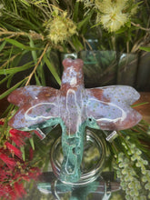 Load image into Gallery viewer, Ocean Jasper Dragonfly Carving With Enchanting Green Druzy
