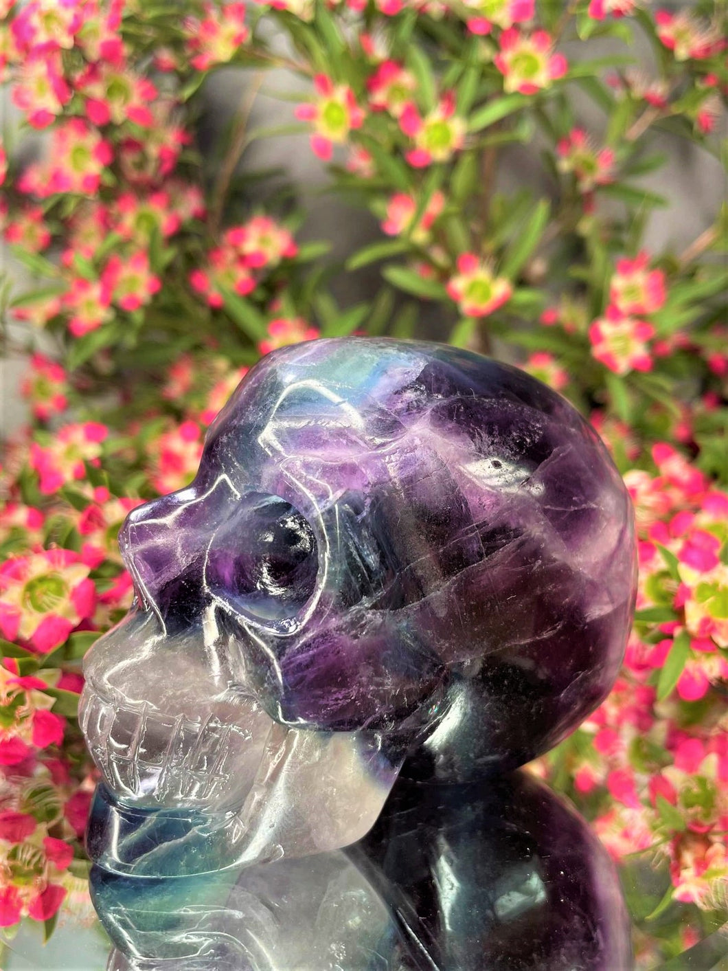 Colorful Fluorite Crystal Skull Carving