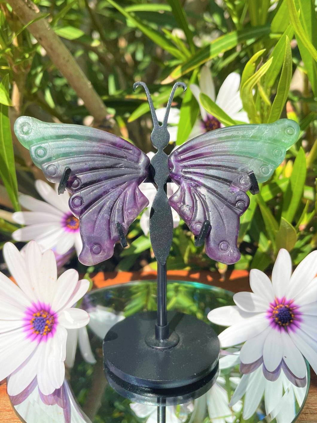 Mini Purple And Green Fluorite Crystal Butterfly Wings