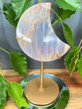 Load image into Gallery viewer, Healing Moonstone Crystal Crescent Moon With Blue &amp; Sunstone Flash
