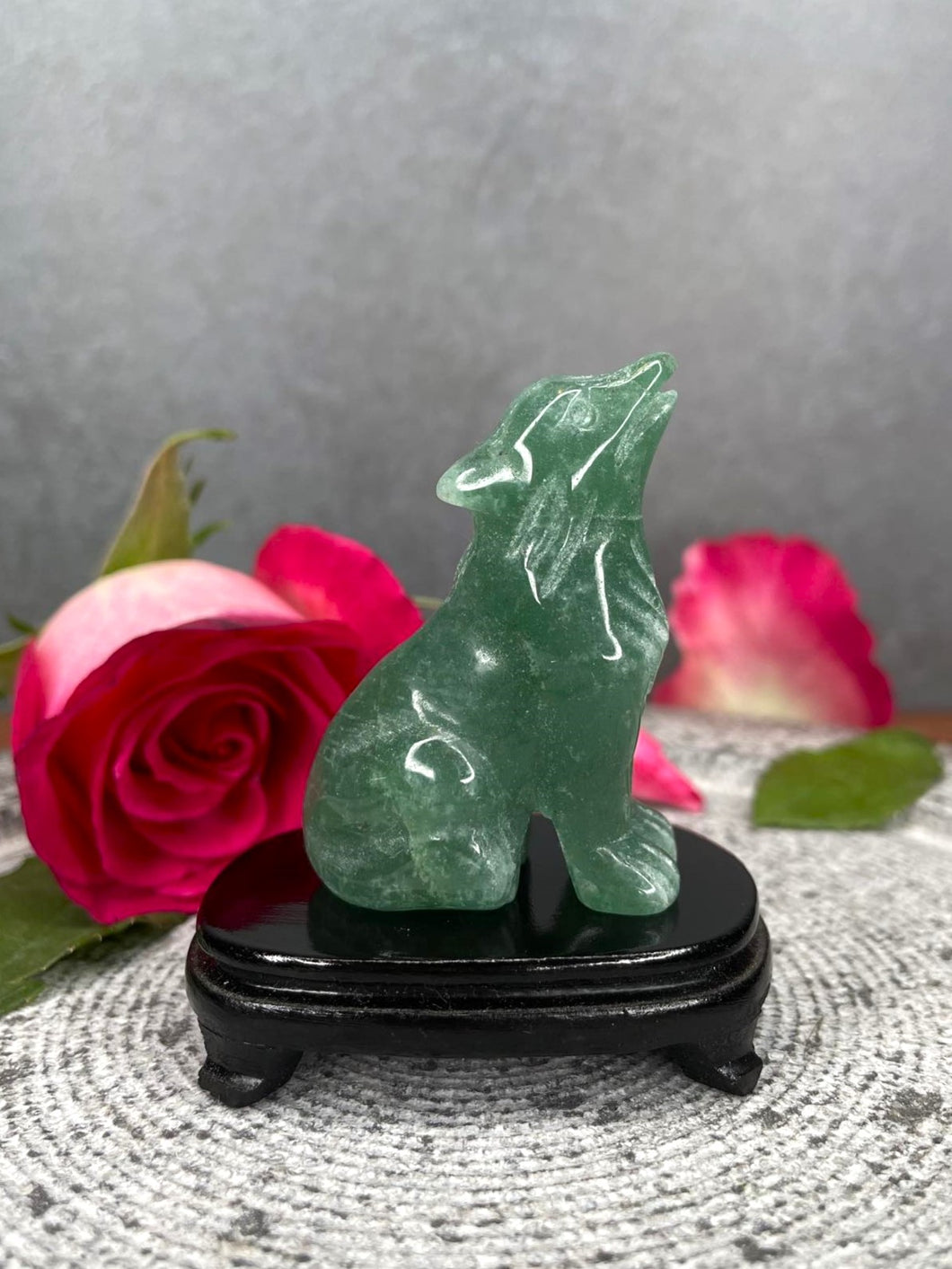 Green Aventurine Crystal Wolf Carving