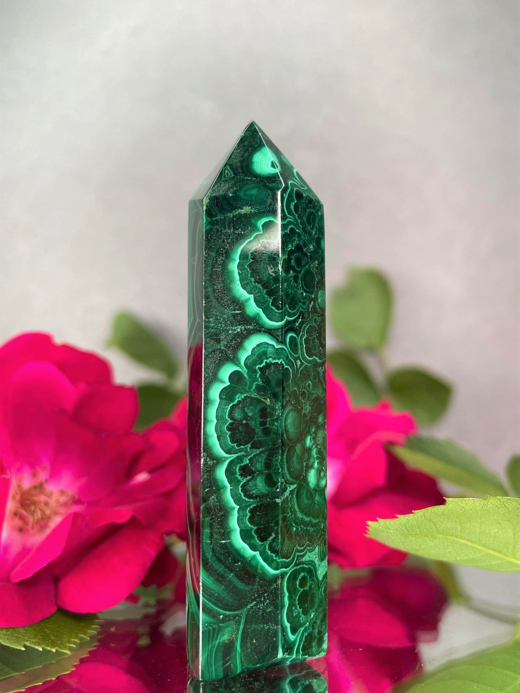 Stunning Natural Malachite Crystal Tower Point