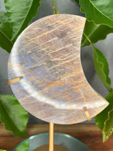 Load image into Gallery viewer, Beautiful Moonstone Crystal Crescent Moon With Blue &amp; Sunstone Flash
