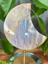 Load image into Gallery viewer, Healing Moonstone Crystal Crescent Moon With Blue &amp; Sunstone Flash
