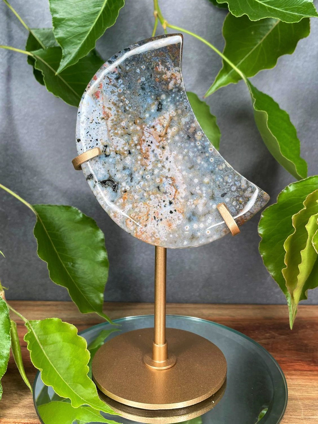 Soothing Ocean Jasper Crystal Crescent Moon