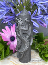 Load image into Gallery viewer, Shungite Crystal Tower Captivating Dragon Carving Point
