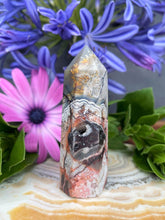 Load image into Gallery viewer, Communication Crazy Lace Agate Crystal Tower Point
