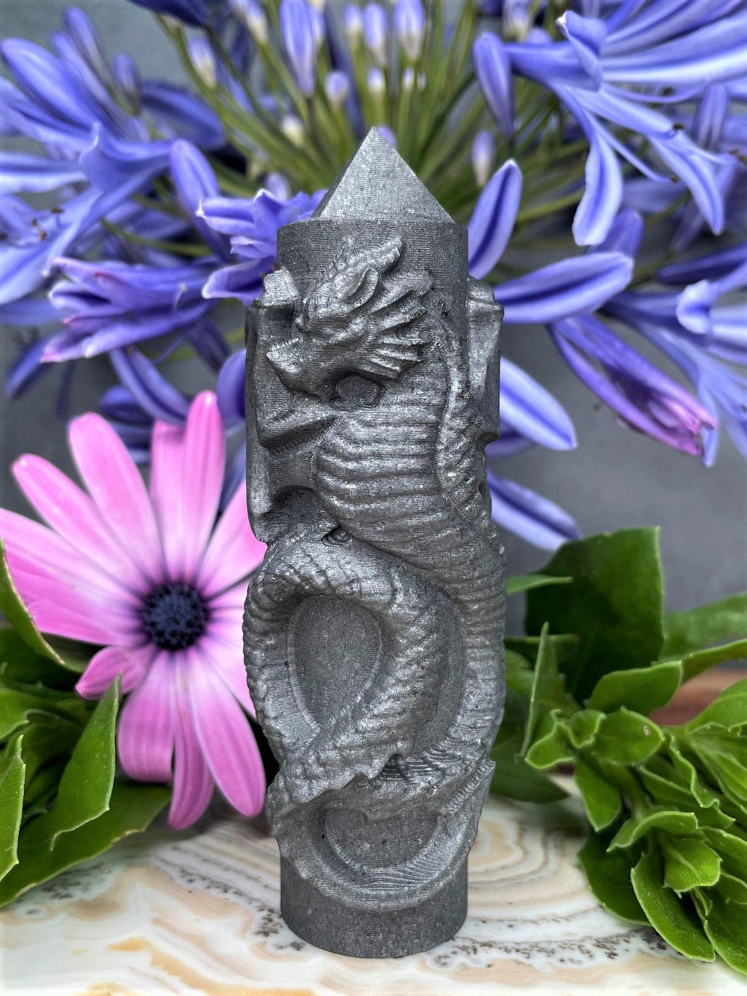 Shungite Crystal Tower Captivating Dragon Carving Point