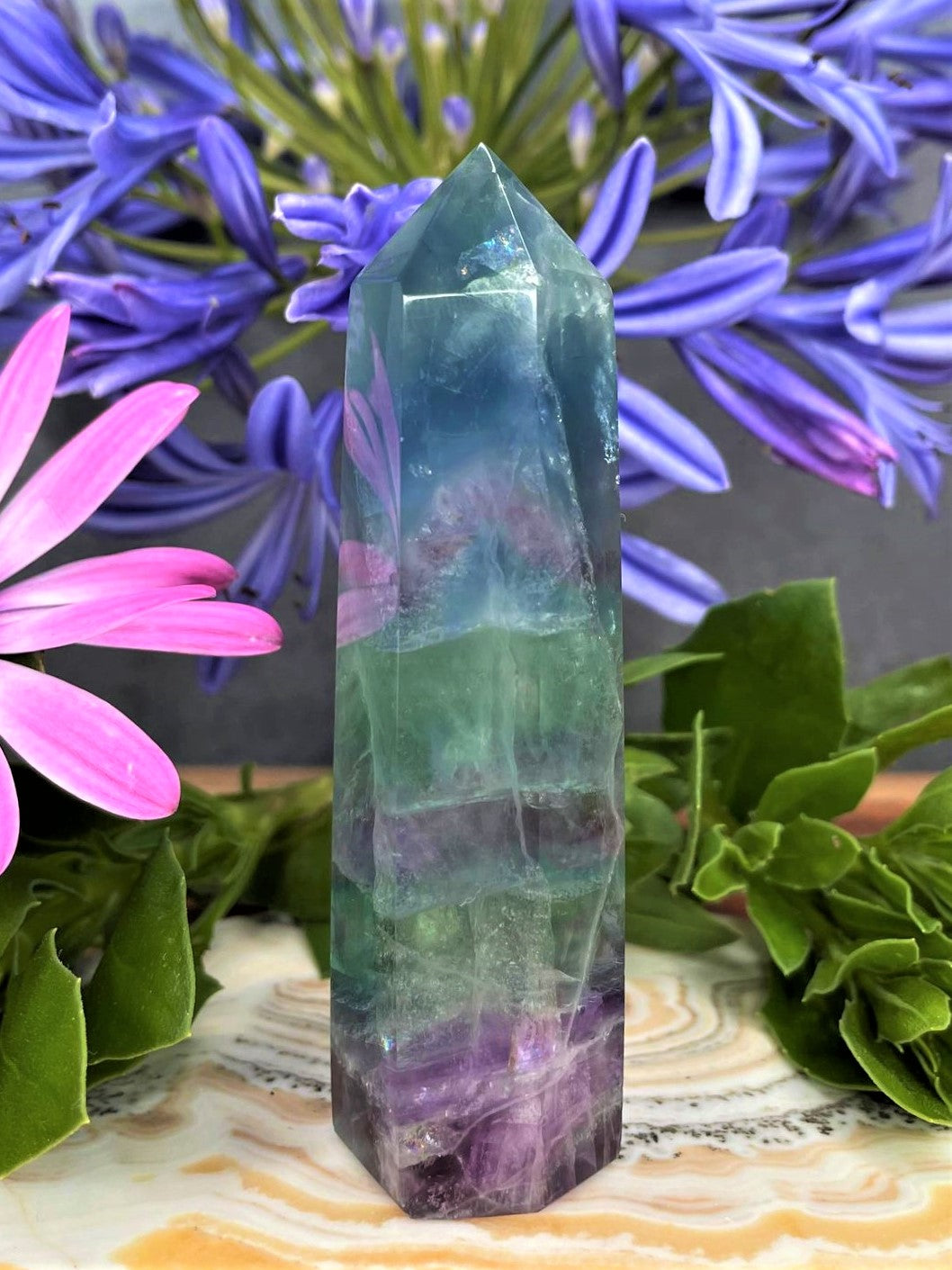 Soothing Colorful Fluorite Crystal Tower Point