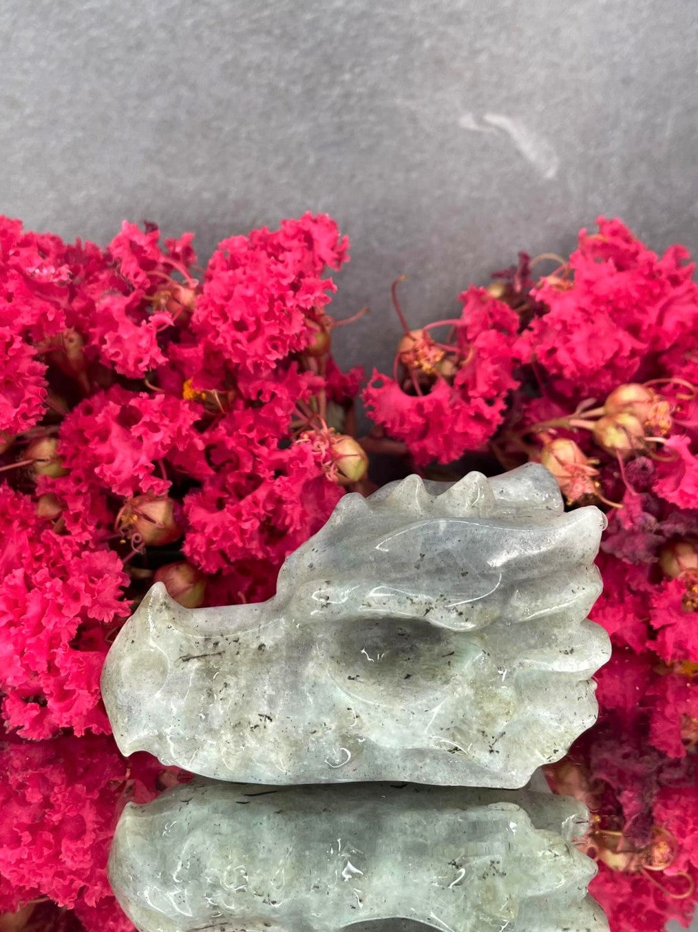 Chakra Healing Labradorite Crystal Dragon Head Stone Carving