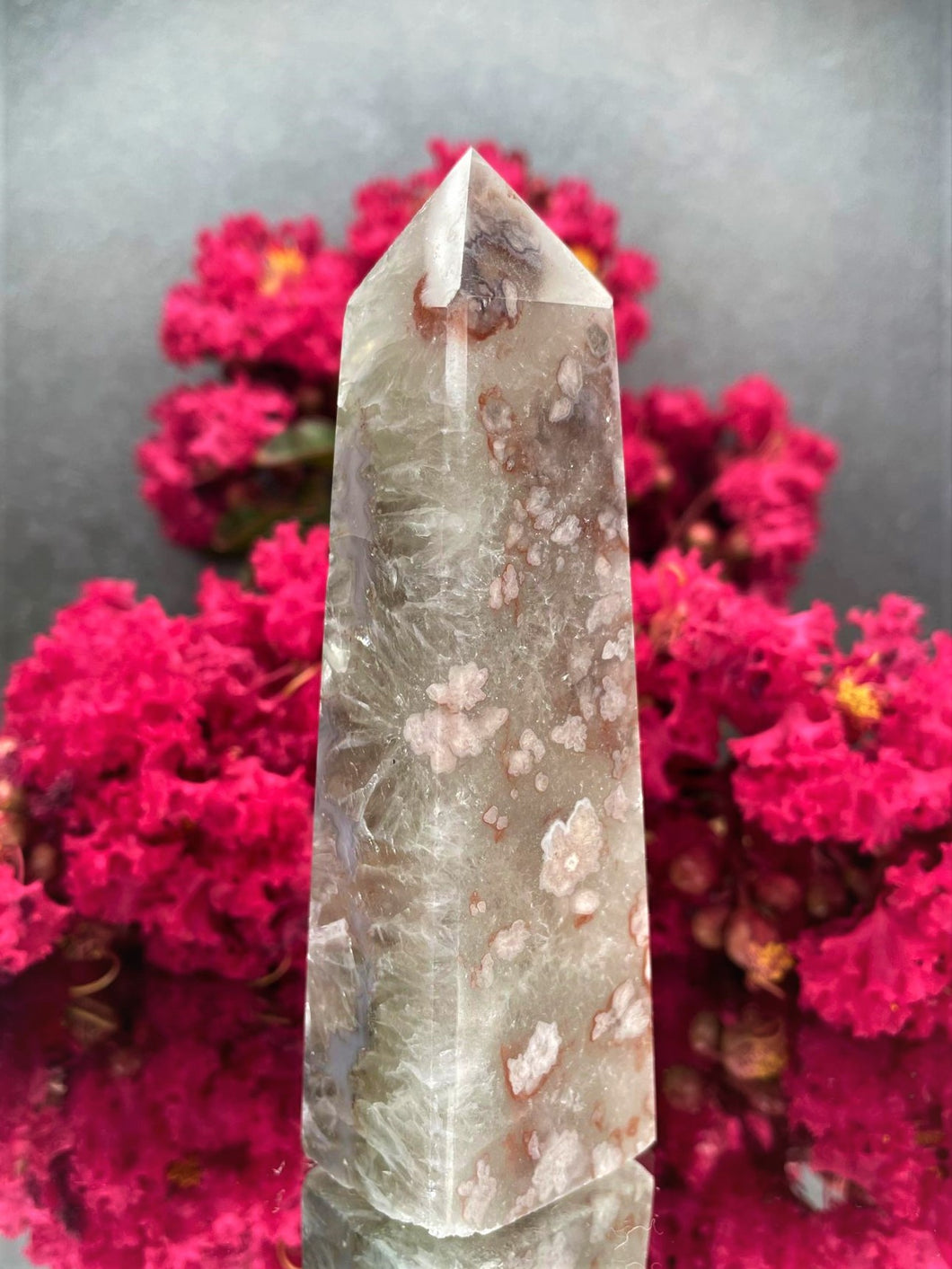 Beautiful Green Quartz Flower Agate Crystal Tower