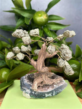 Load image into Gallery viewer, Calming Tree of Life Amethyst Cluster Base &amp; Pyrite Stone Leaves
