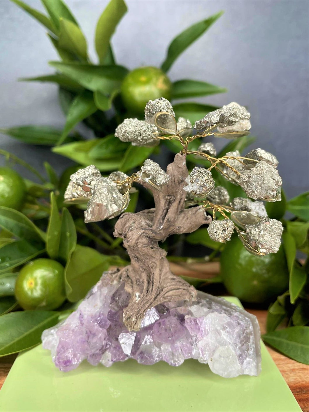 Stunning Tree of Life Amethyst Cluster Base & Pyrite Stone Leaves