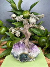 Load image into Gallery viewer, Beautiful Tree of Life Amethyst Cluster Base Pyrite Stone Leaves
