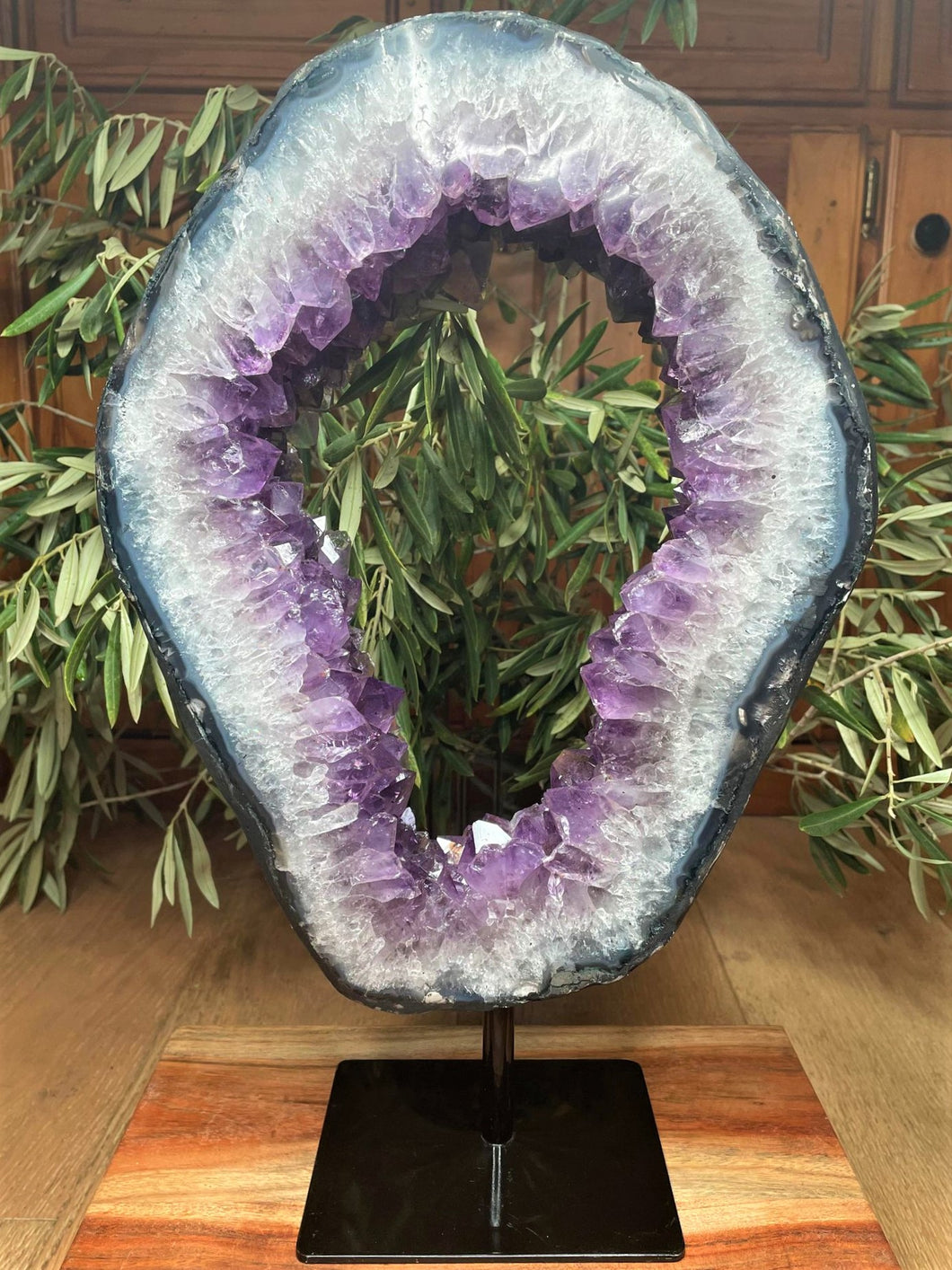 Amethyst Portal Crystal Cluster On Black Rotating Stand