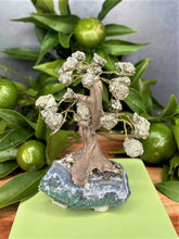 Load image into Gallery viewer, Tree of Life Amethyst Cluster Base &amp; Pyrite Stone Leaves
