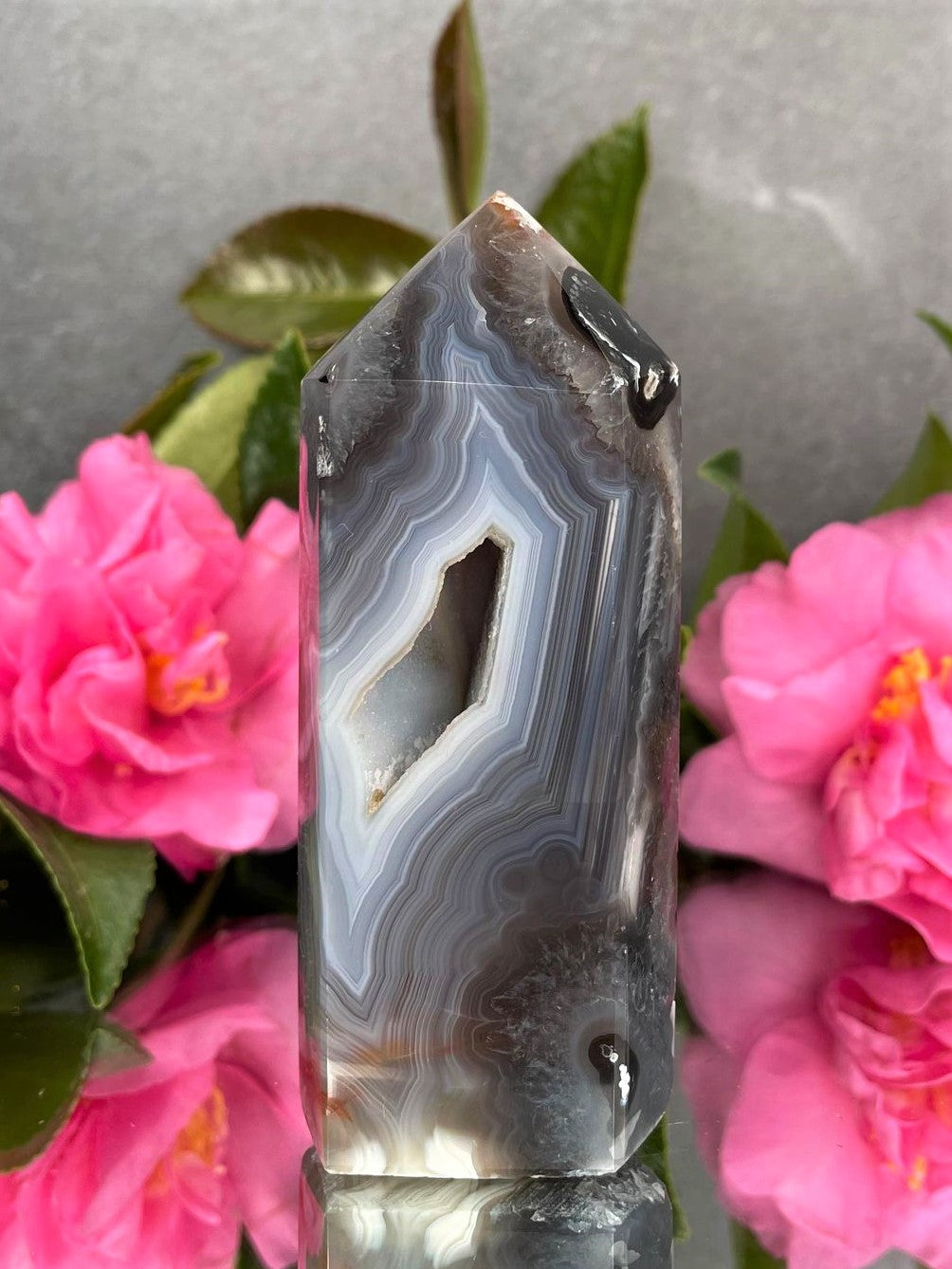 Breathtaking Banding On Agate Crystal Tower Point