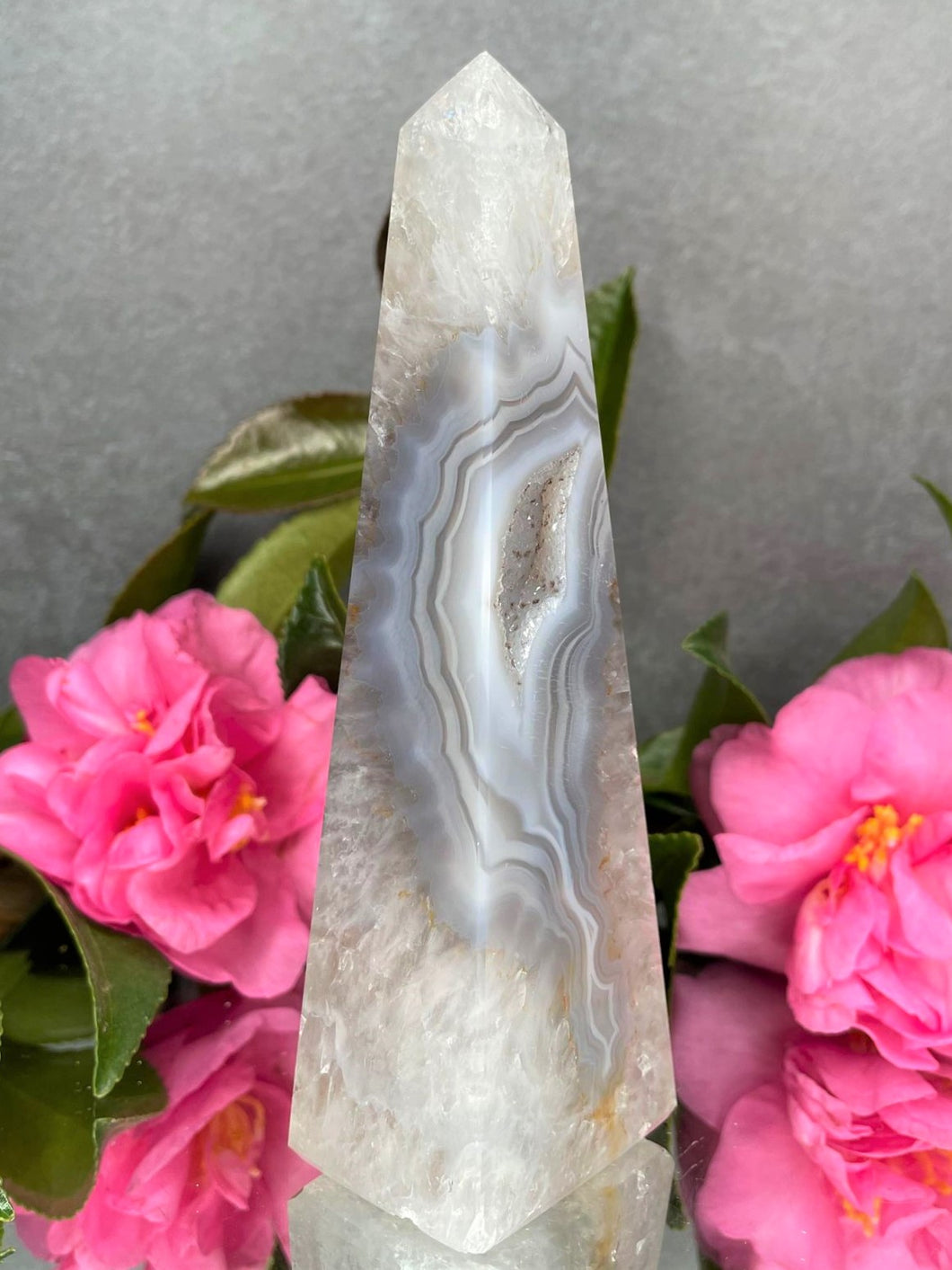 Stunning Natural Druzy Agate Crystal Tower Point