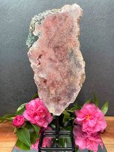 Load image into Gallery viewer, Pink Amethyst Crystal Slab On Stand With Jasper Raw Back Side
