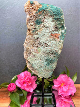 Load image into Gallery viewer, Pink Amethyst Crystal Slab On Stand With Jasper Raw Back Side
