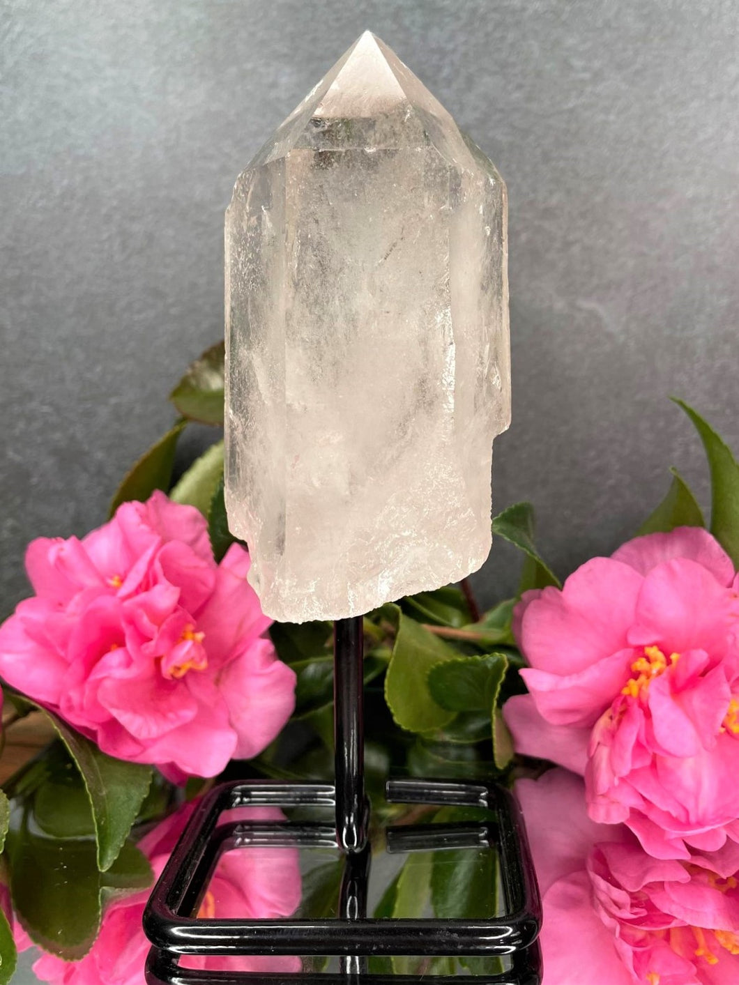 Rough Raw Natural Clear Quartz Point Crystal On Stand