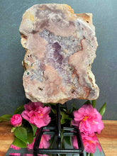 Load image into Gallery viewer, Elegant Pink Amethyst Slab On Stand With Druzy
