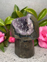 Load image into Gallery viewer, Stunning Amethyst Cluster Crystal Mushroom Carving
