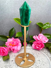 Load image into Gallery viewer, Malachite Wand Point In Gold Painted Metal Stand
