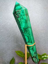Load image into Gallery viewer, High Quality Malachite Wand In Gold Painted Metal Stand
