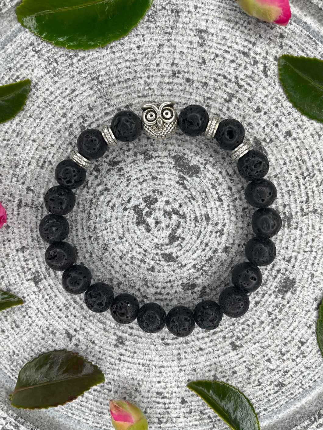 Lava Stone Crystal Bracelet With Owl