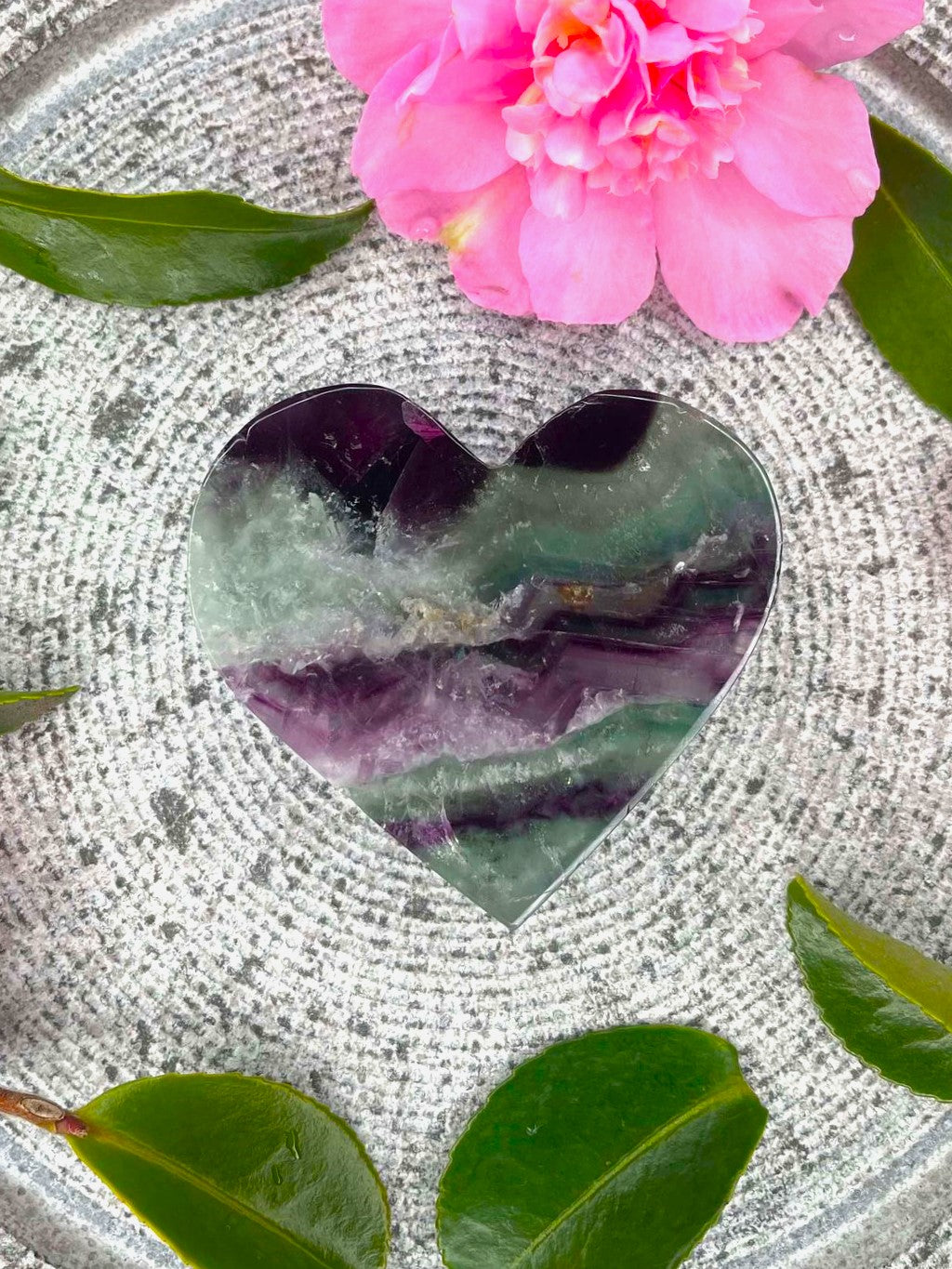 Rainbow Fluorite Crystal Love Heart Carving