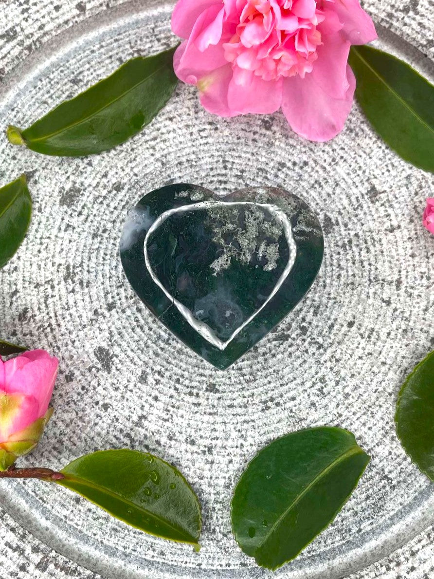 Stunning Moss Agate Crystal Love Heart