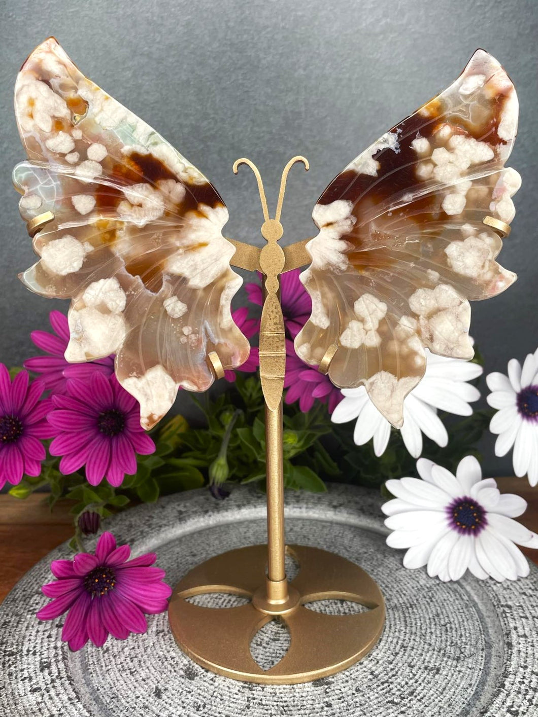 Stunning Flower Agate Crystal Butterfly Wings