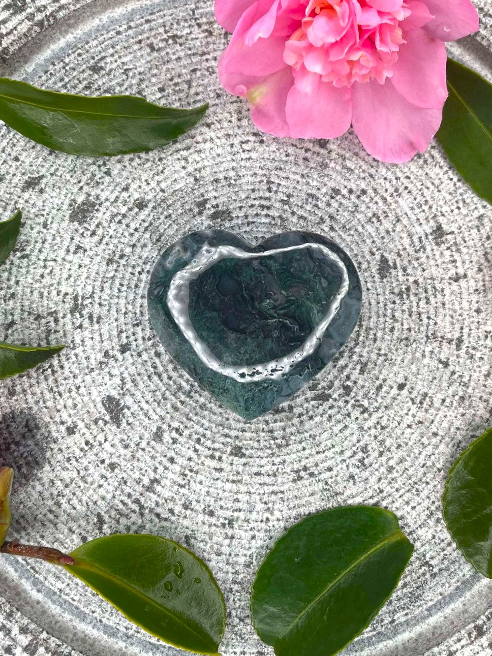 Moss Agate Crystal Love Heart 035