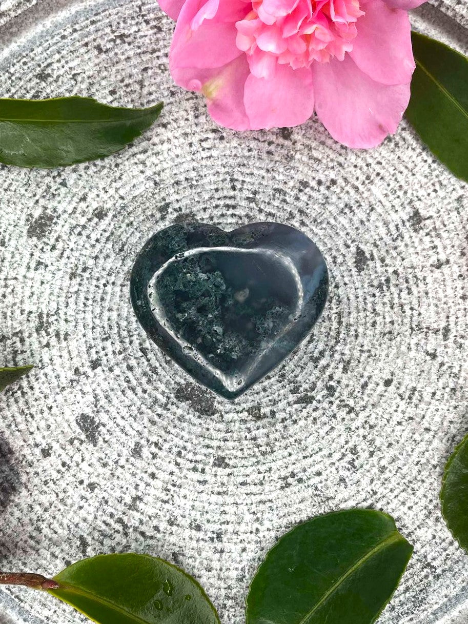 Moss Agate Crystal Love Heart 036