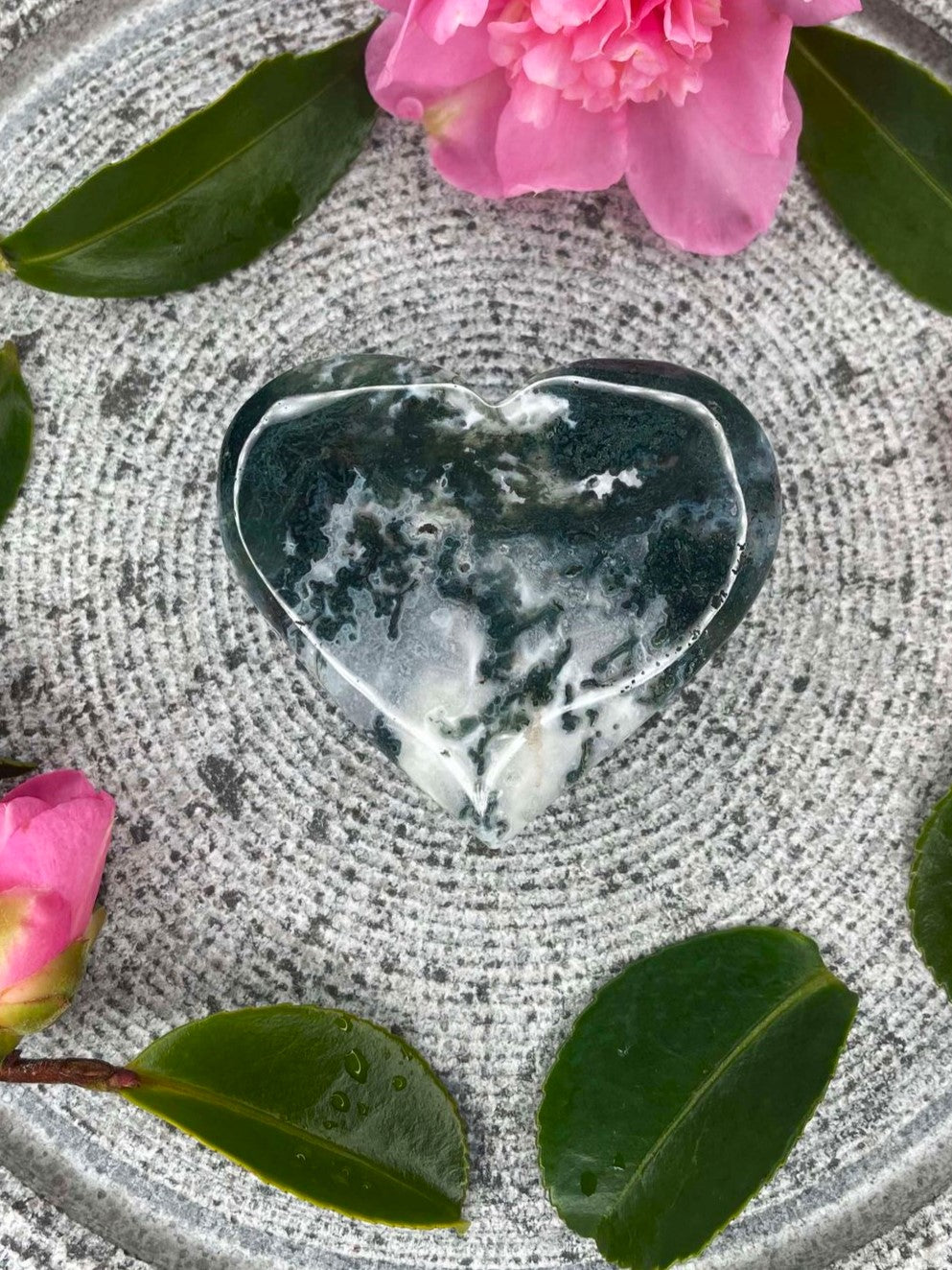 Moss Agate Crystal Love Heart