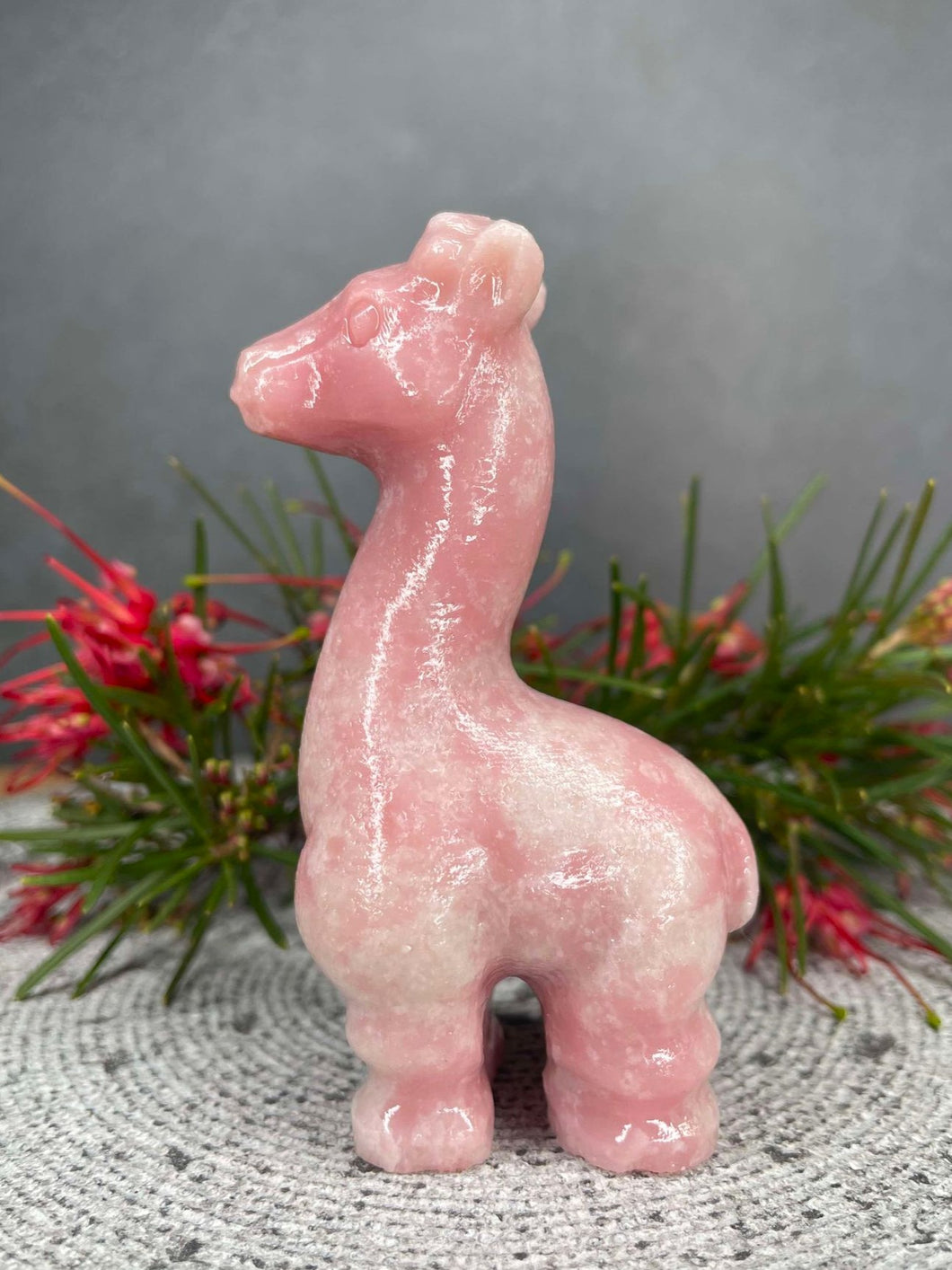 Pink Opal Giraffe Crystal Carving