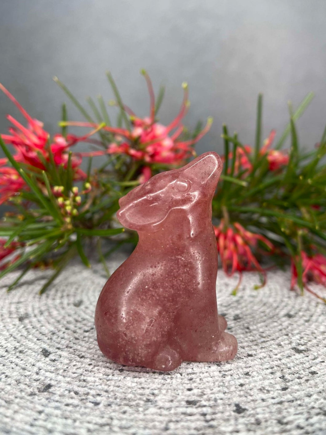 Strawberry Quartz Wolf Crystal Carving