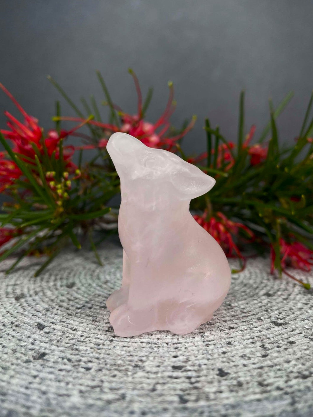 Rose Quartz Wolf Crystal Carving