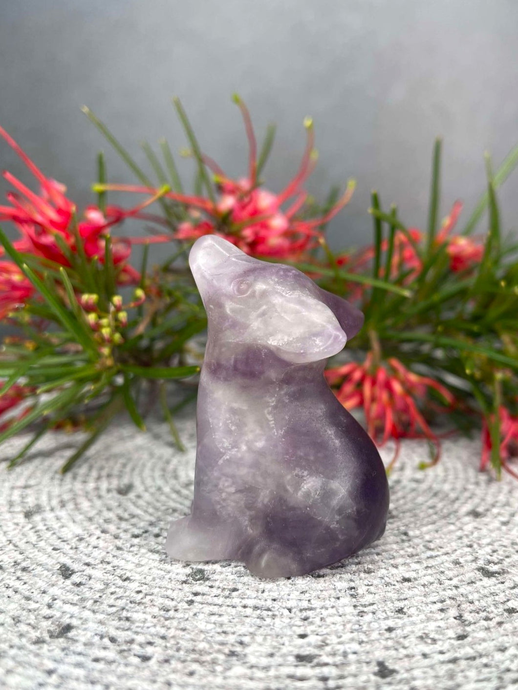 Purple Fluorite Wolf Crystal Carving