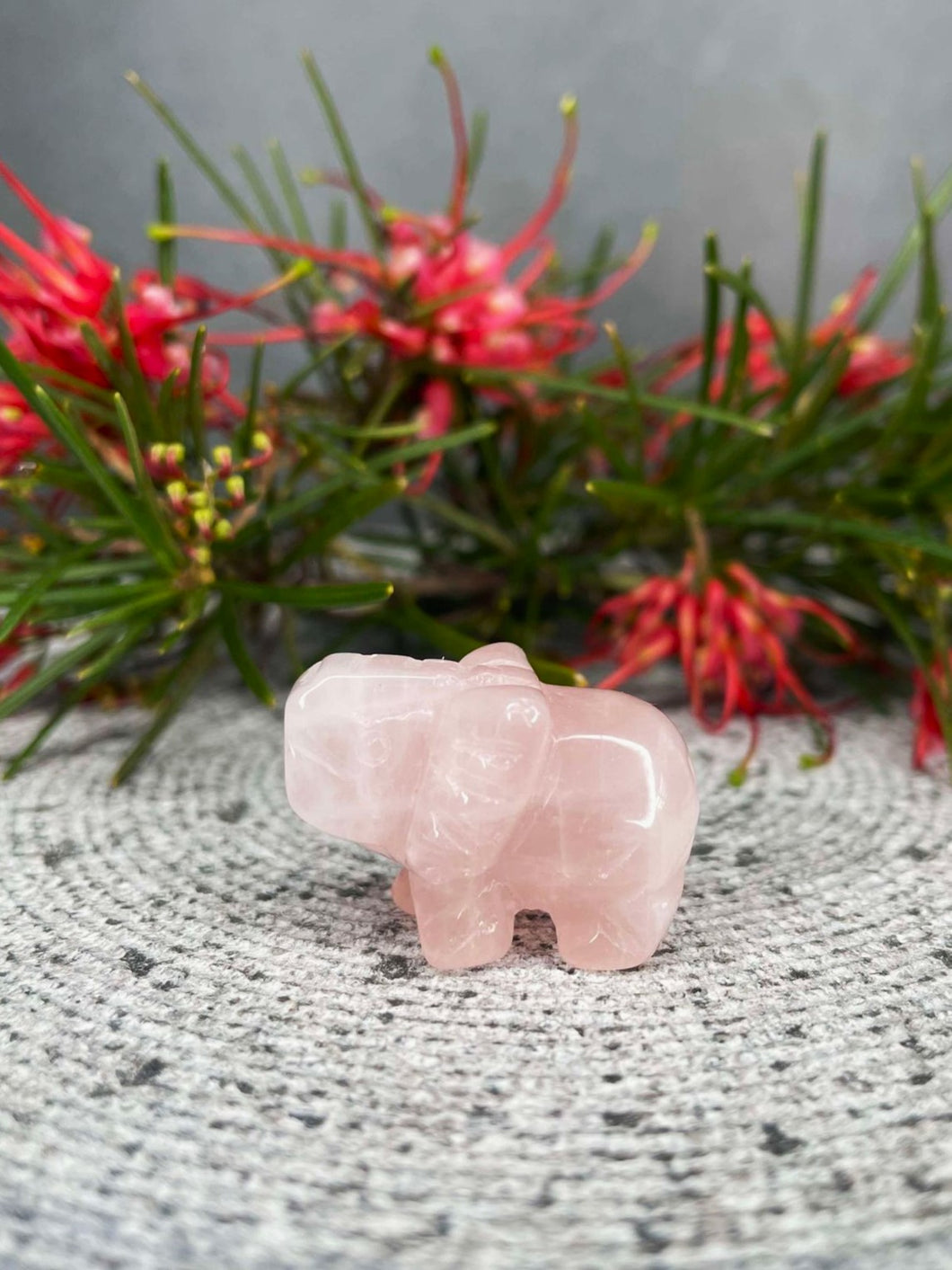 Rose Quartz Elephant Crystal Carving