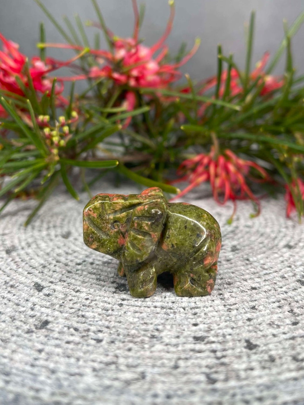 Unakite Elephant Crystal Carving