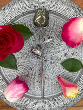 Load image into Gallery viewer, Pyrite Rose Crystal Carving With Silver Stem
