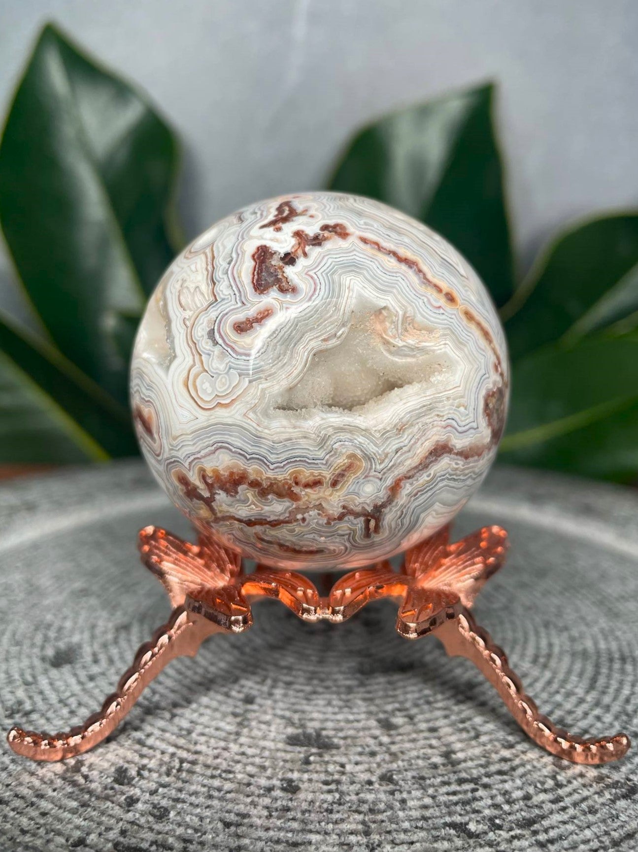 Pretty Mexican Crazy Lace Agate Crystal Sphere Druzy – Crystals