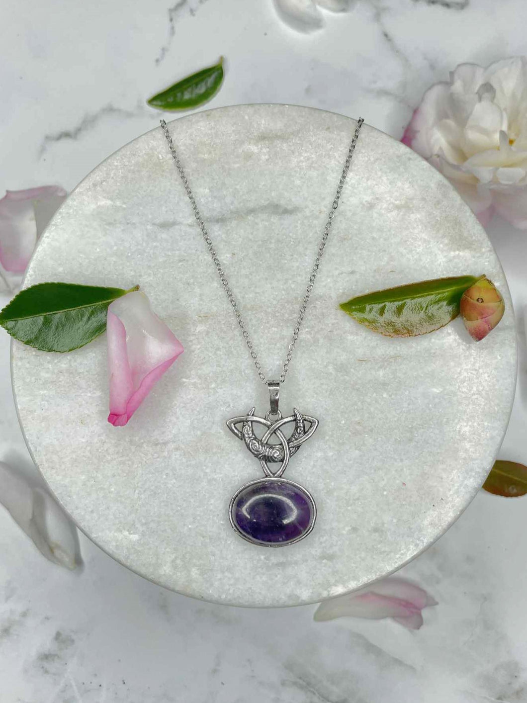 Amethyst Triquetra Crescent Moon Pendant Necklace