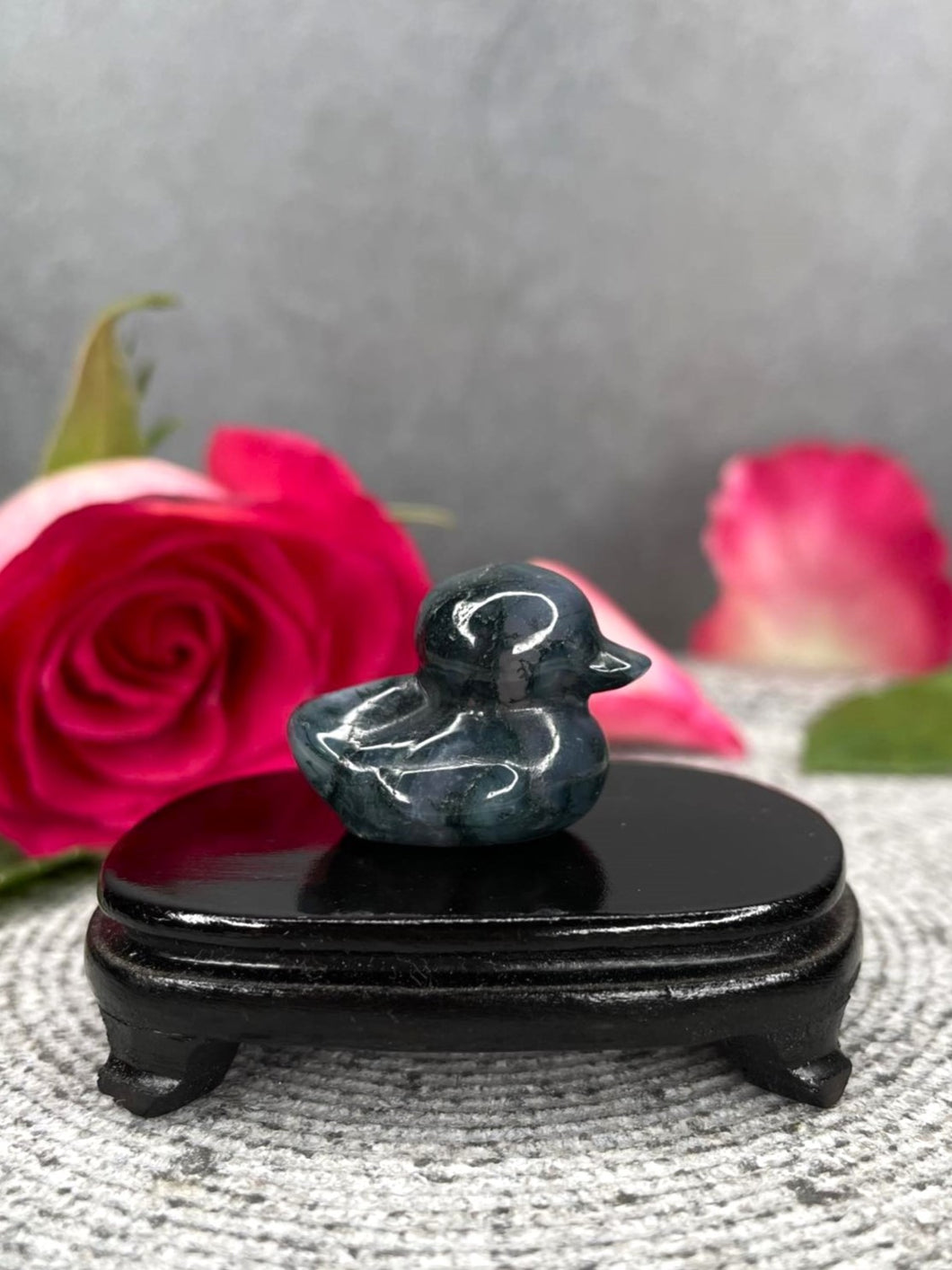 Moss Agate Crystal Duck Carving