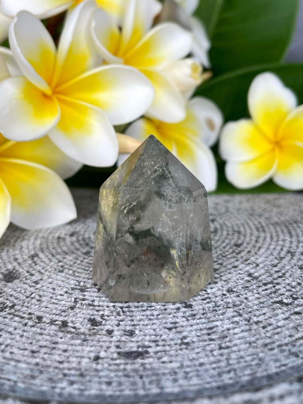 Transparent Garden Quartz Lodolite Crystal Tower Point