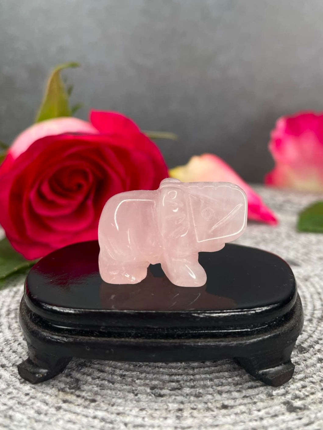 Rose Quartz Crystal Elephant Carving