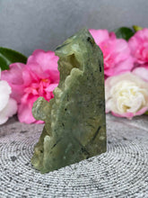 Load image into Gallery viewer, Intuition Prehnite Crystal Tower Point Freeform With Raw Druzy
