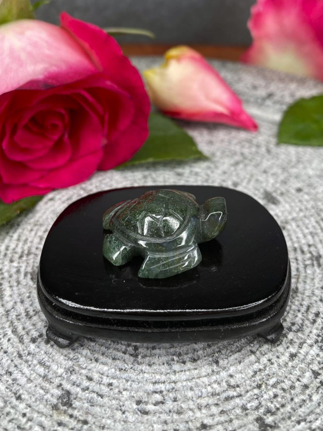 Moss Agate Crystal Turtle Carving